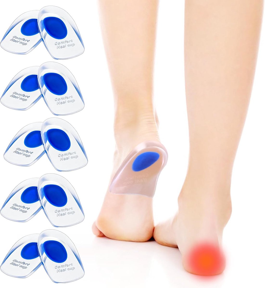 Hielinzetstukken, 5 paar blauwe gelpads, vermindert schokken, verlicht zachte pijn, hielinzetstukken voor plantaire fasciitis, hielspoor, hielspoor, peesontsteking (S)