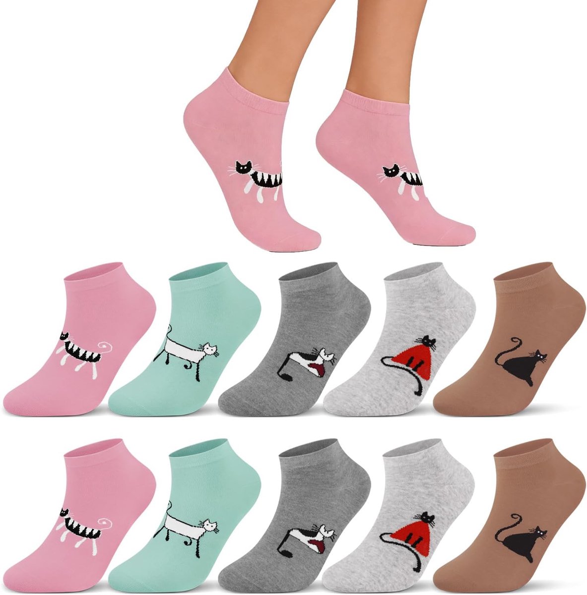 2160 Sneakersokken voor dames, set van 6, korte sportsokken, katoen, ademende loopsokken, vrijetijdssokken, zomer, antislip sokken voor dames, Verpakking van 6 stuks, 35-38 EU