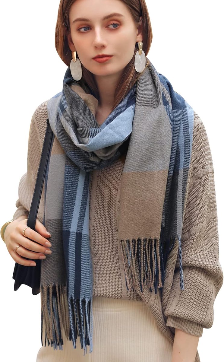 Dames winter senior plaid kasjmier sjaal, geruite pashmina oversized herfstsjaal, tartan schouderdoek met kwasten, geruit patroon, warme oversized franjes poncho