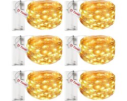 Litogo 6 stuks led-lichtketting op batterijen met timer, 3 m, 30 leds, koperdraad, lichtketting voor binnen, werkt op batterijen (AA-batterij) voor feest, Kerstmis, Halloween, bruiloft, decoratie