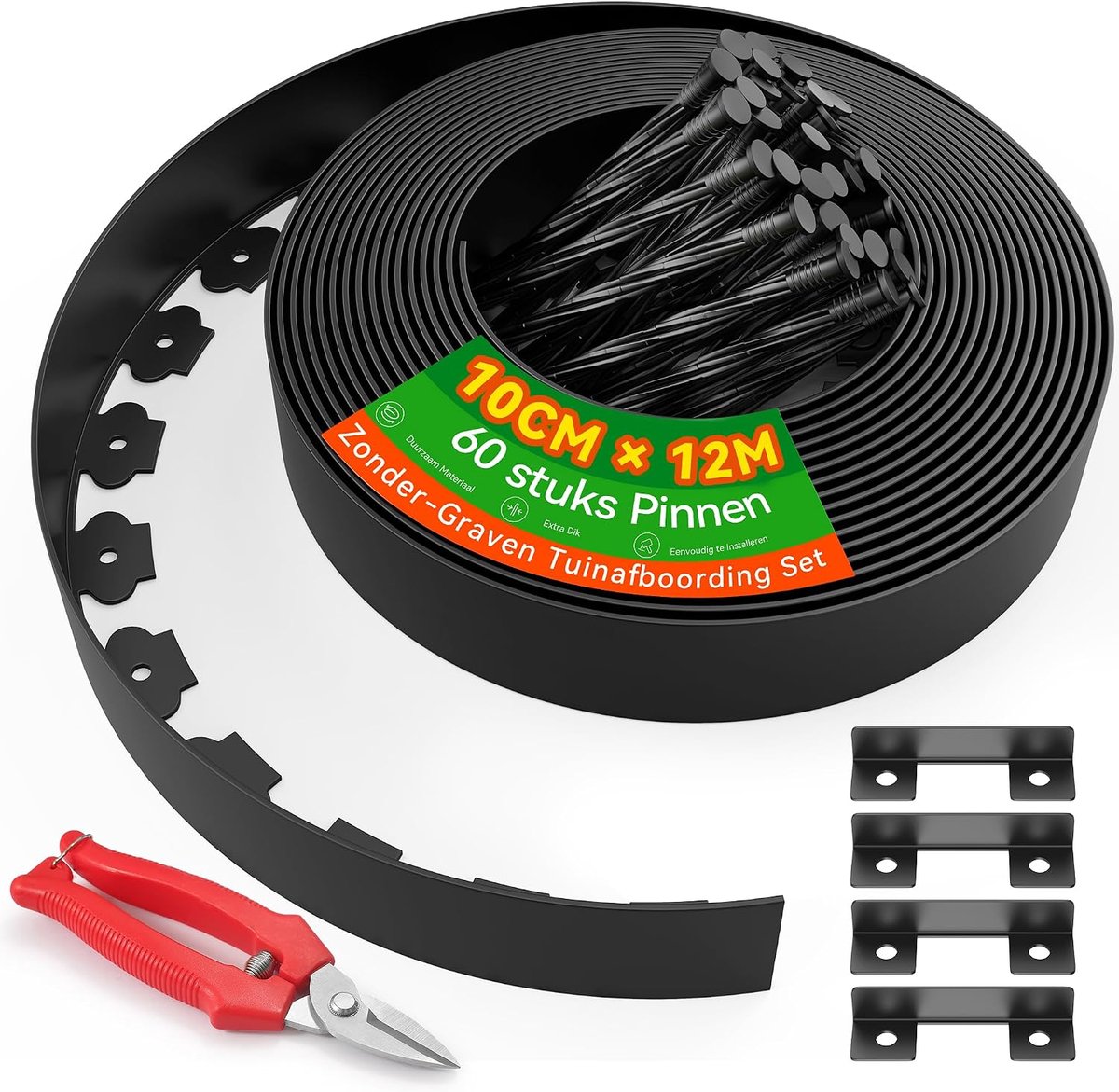 10cm Hoog 12m Tuinrand & 60 Stuks 20cm Kunststof Pinnen