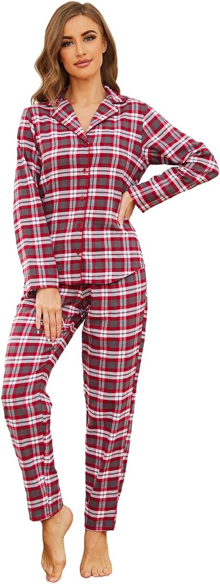 Home Damespyjama, lang, flanel, 100% katoen van flanel