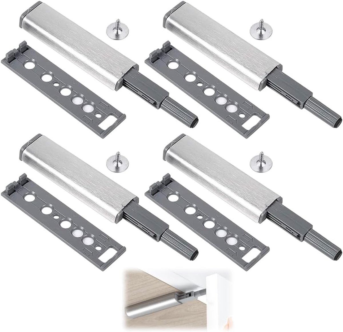 4 stuks spiraalopeners voor deuren, push to open deuropener, drukdeuropener, kast, deuropener, push open magneet, tip on, voor deuren, beslag, meubels, laden, drukopener, kastdeur, magneetsnapper Druc