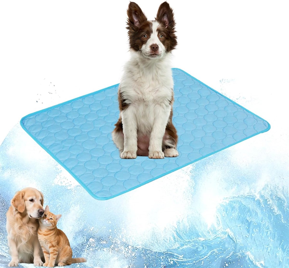 Koelmat voor katten en honden, verkoelende mat voor huisdieren, wasbaar, ideaal voor honden en katten, om deze zomer koel te blijven (maat M: 60 x 52 cm, blauw)