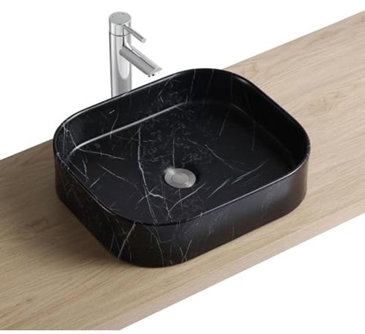 Wastafel Keramiek - Ovaal Bekken - Badkamer Vernieuwen - Marmerlook Afwerking - 45 x 38 cm - Zwart