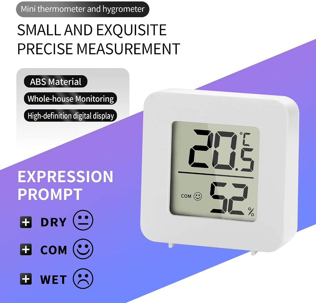Set van 4 digitale thermometer/hygrometer met lcd-display, hygrometer, luchtvochtigheidsmeter, digitaal, zeer nauwkeurige temperatuursensor voor babykamer, woonkamer, kantoor — cadeau in Cadeau-ideeën - foto 2