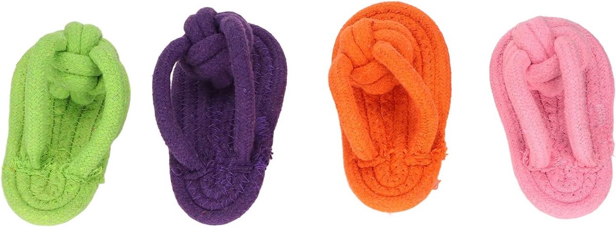 Kauwspeelgoed Set Van 4 In Pantoffel En Flip Flops Vorm Van Katoenen Touw Voor Puppy Tandverzorging En Reiniging Tijdens Doorkomende Tandjes