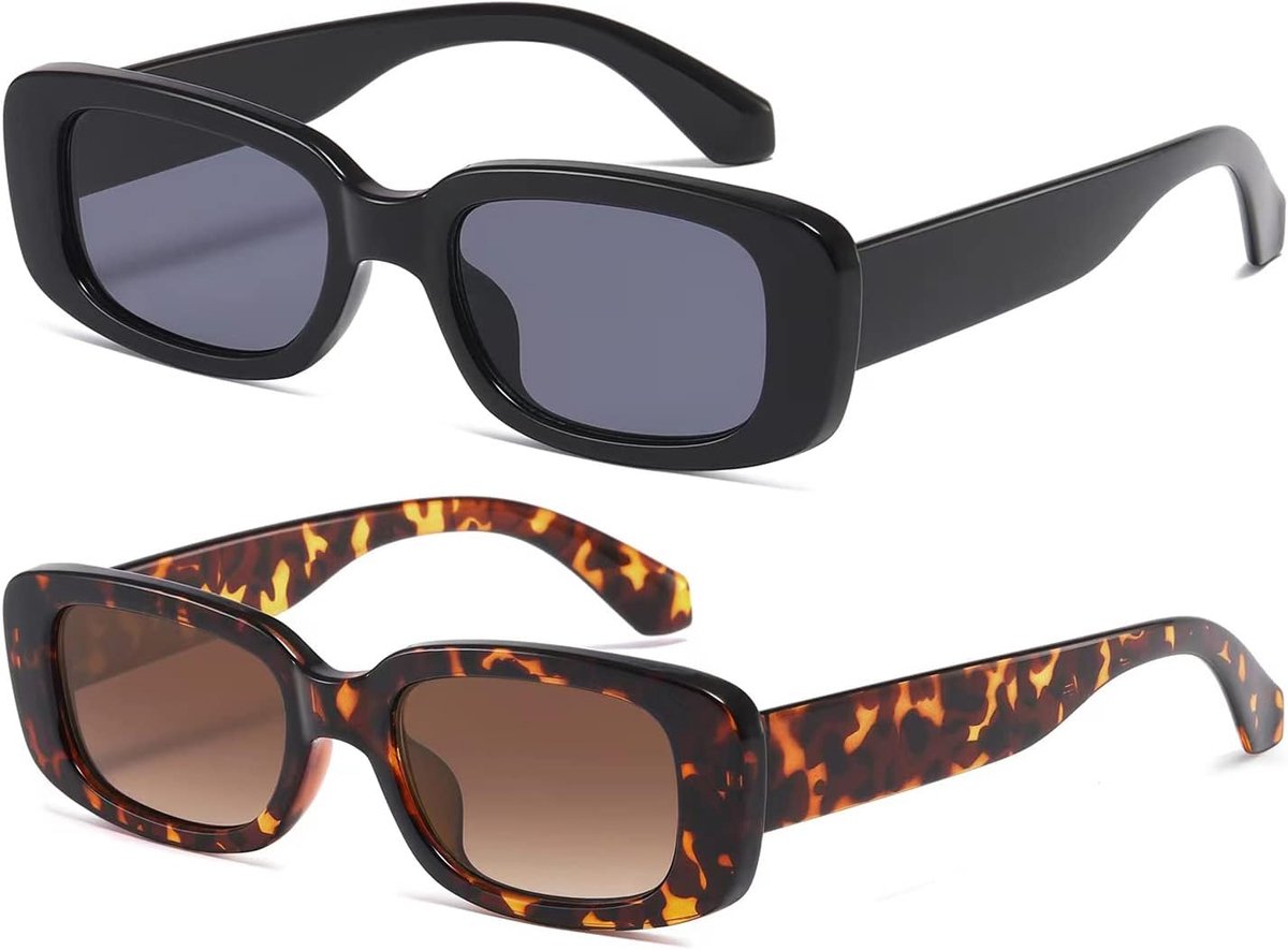 K1200 Rechthoekige zonnebril voor dames, heren, trendy, retro, modieuze bril uit de jaren 90, vintage, UV 400-bescherming, vierkant glazen