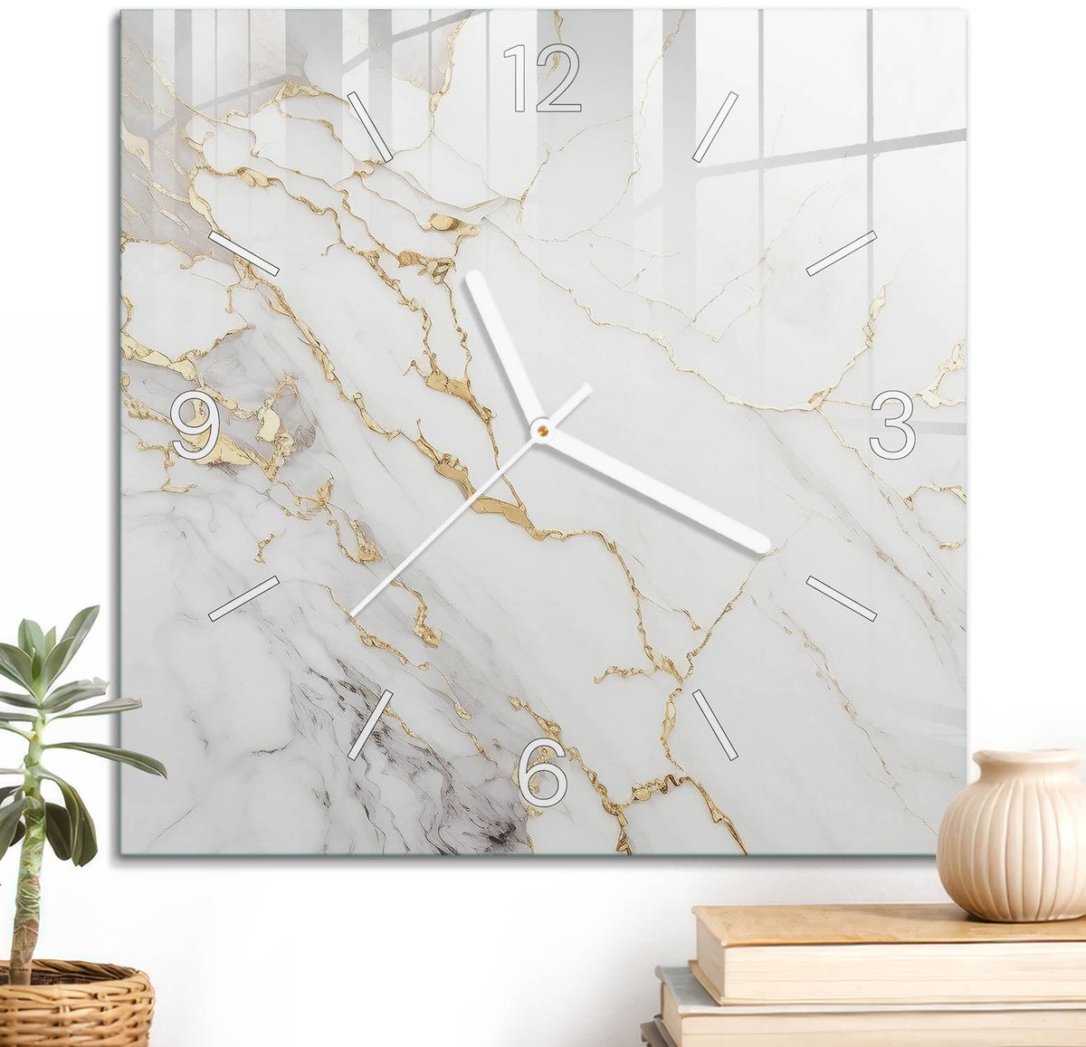 ArtPrintCave Wit Glazen Klok - 30x30 cm - Wandklok Vierkant - Moderne Elegantie Stille Wandklok - Abstractie Wandklok Keuken - Witte Klokwijzers
