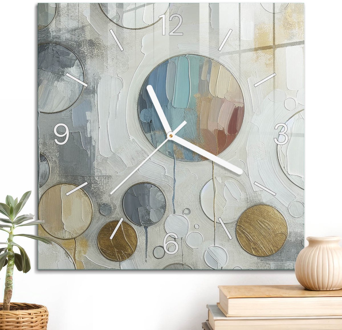 ArtPrintCave Grijs Glazen Klok - 30x30 cm - Wandklok Vierkant - Geometrische Explosie Wandklok Keuken - Geometrie Unieke Klok - Witte Klokwijzers