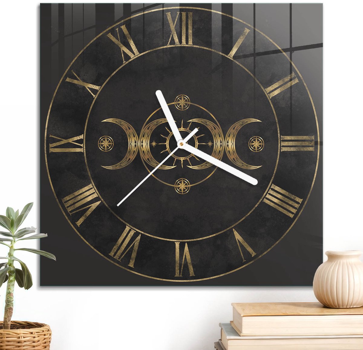 ArtPrintCave Zwart Glazen Klok - 30x30 cm - Wandklok Vierkant - Mystieke Klok Unieke Klok - Geometrie Stille Wandklok - Witte Klokwijzers