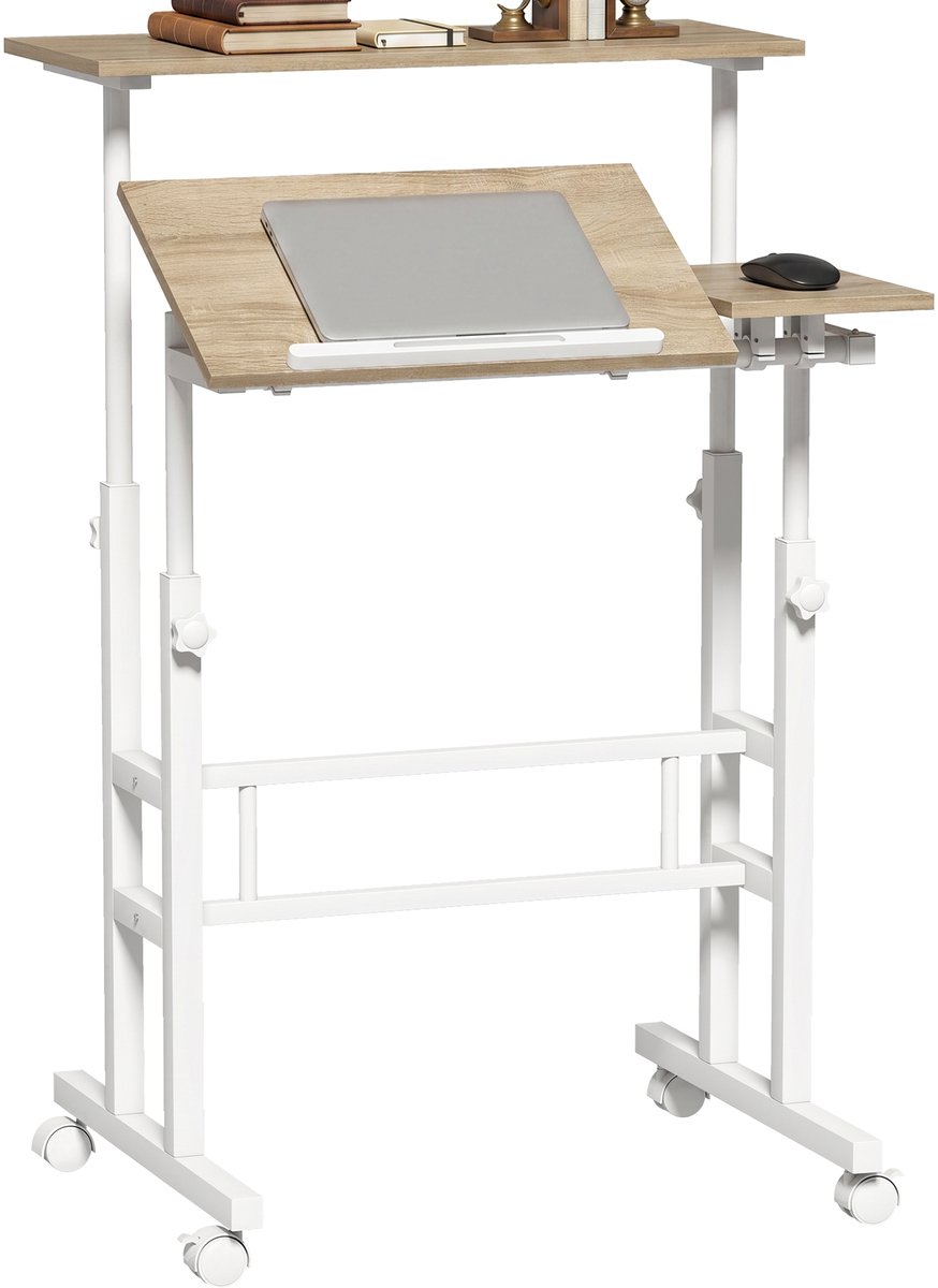 In hoogte verstelbaar zit-sta bureau - Kantelbaar tafelblad - Thuiswerken & studeren - 70x60 cm - Bruin