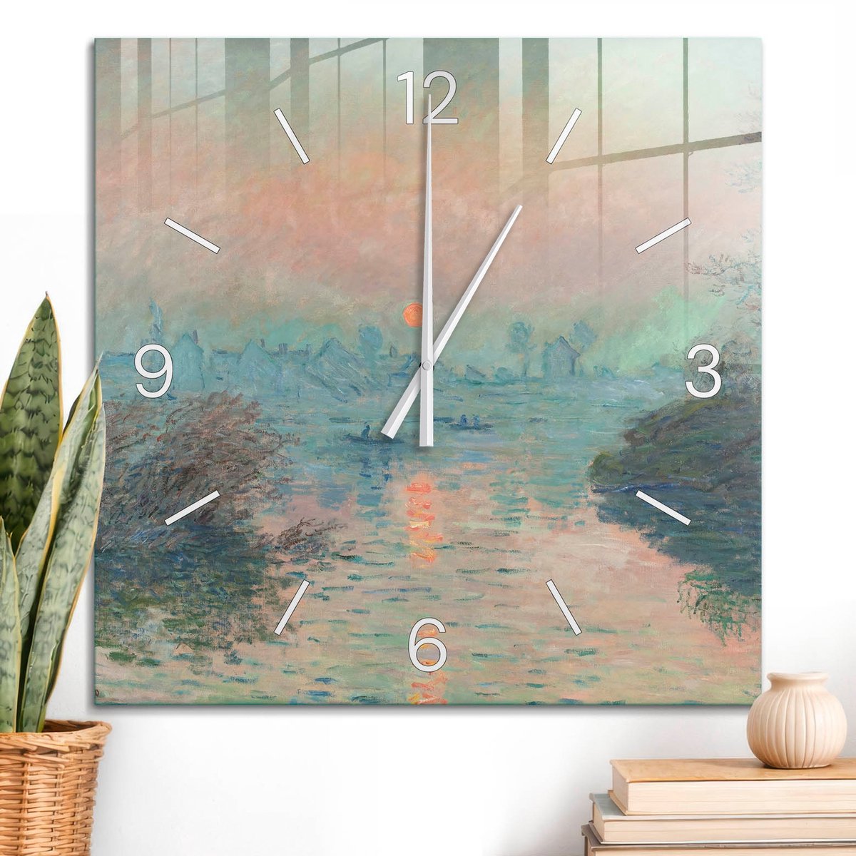 ArtPrintCave Roze Glazen Klok - 60x60 cm - Wandklok Vierkant - Impressionistisch Landschap Wandklok Keuken - Kunst Unieke Klok - Witte Klokwijzers