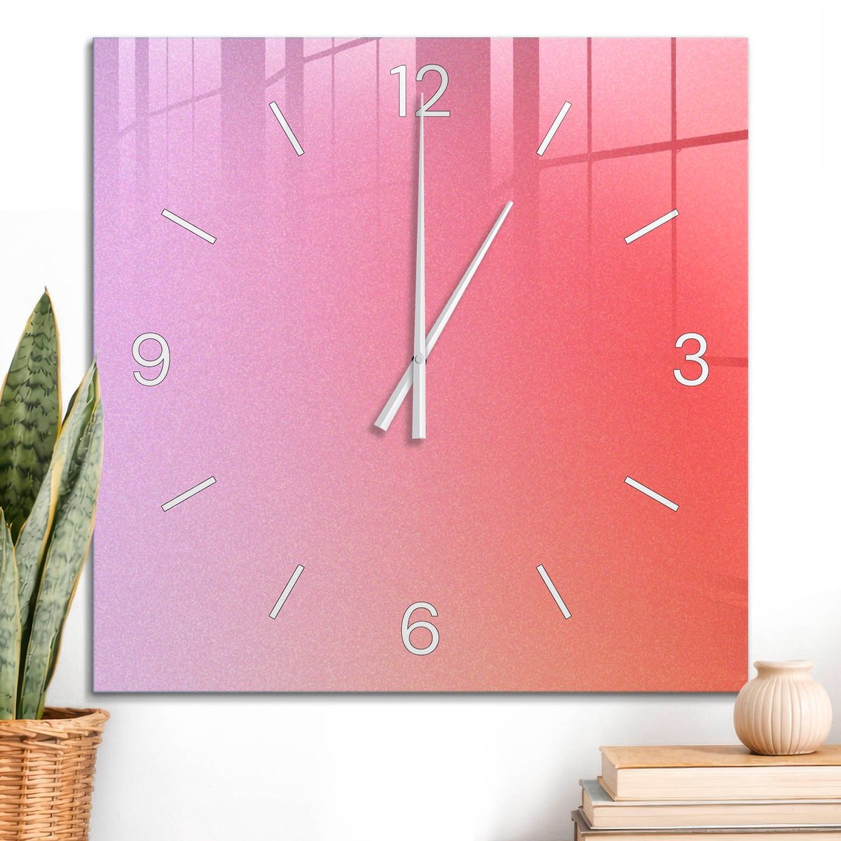 ArtPrintCave Roze Glazen Klok - 60x60 cm - Wandklok Vierkant - Kleurrijk Verloop Unieke Klok - Achtergronden En Patronen Stille Wandklok - Witte Klokwijzers