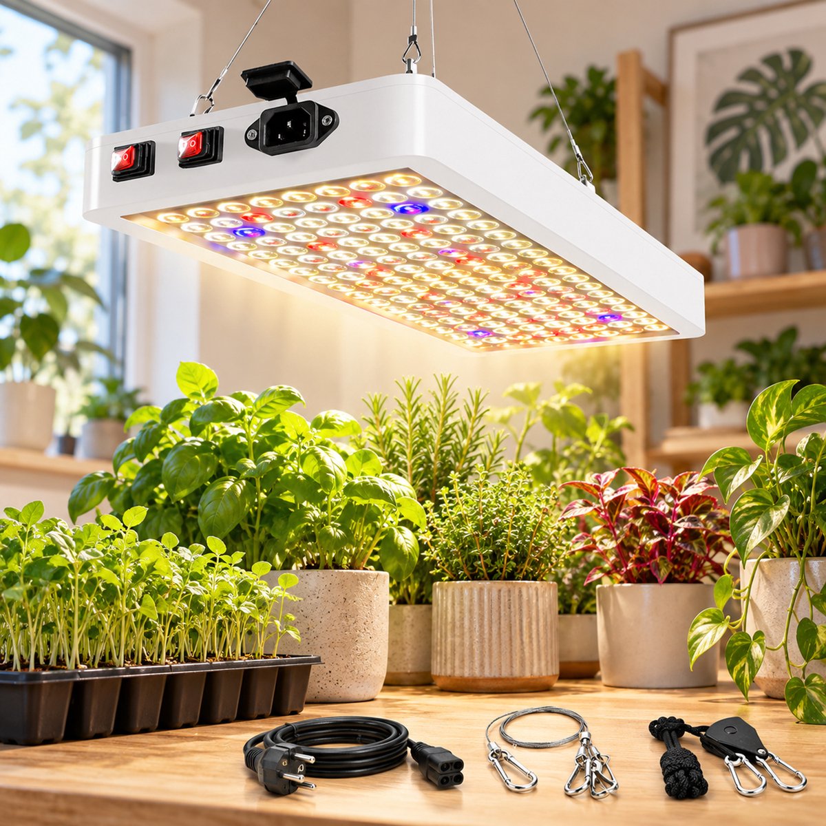 Rosnek LED Kweeklamp voor Planten - Full Spectrum Groeilamp met VEG/BLOOM Dubbele Schakelaar - Hangend Plantenlicht met UV en IR voor Kamerplanten, Zaailingen en Hydrocultuur - 50 W - 192 LEDs