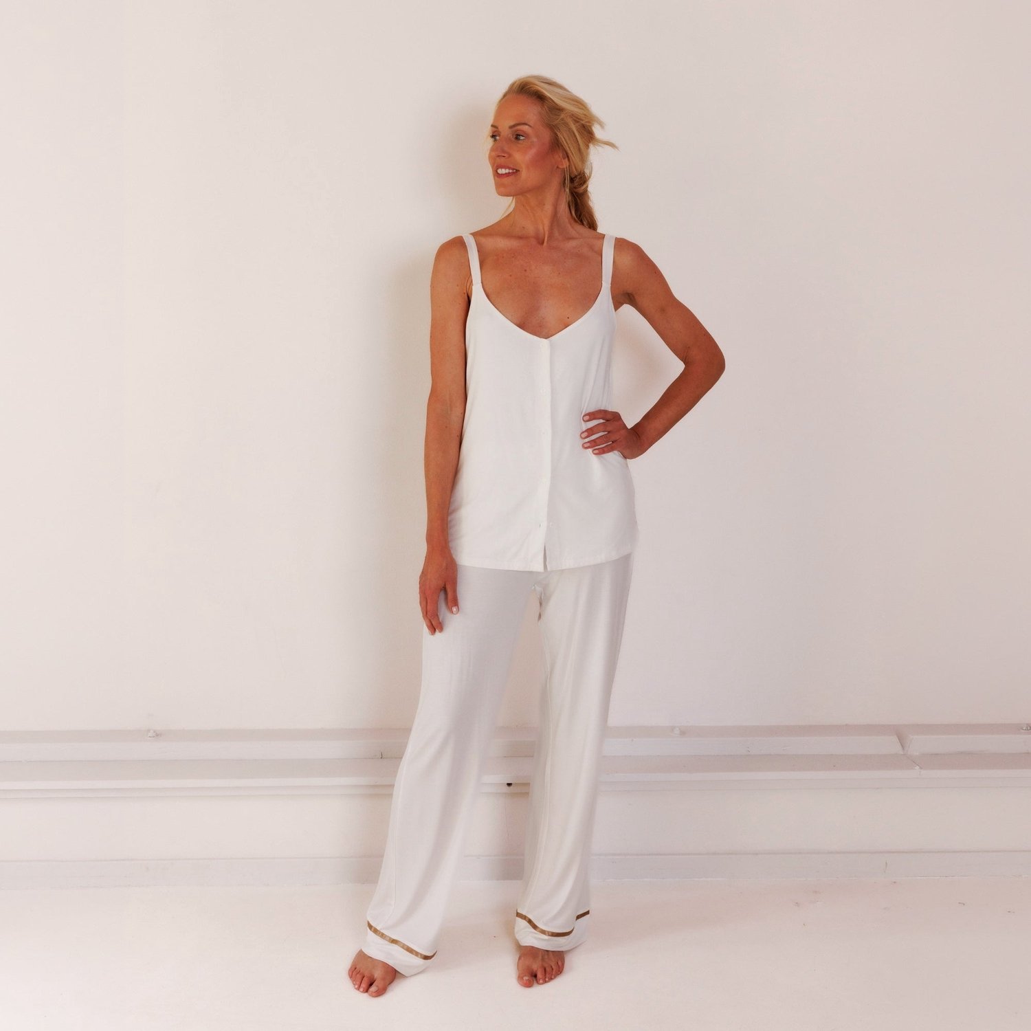 Coco & Cici TENCEL Pyjama Set Top & Broek Dames Off White