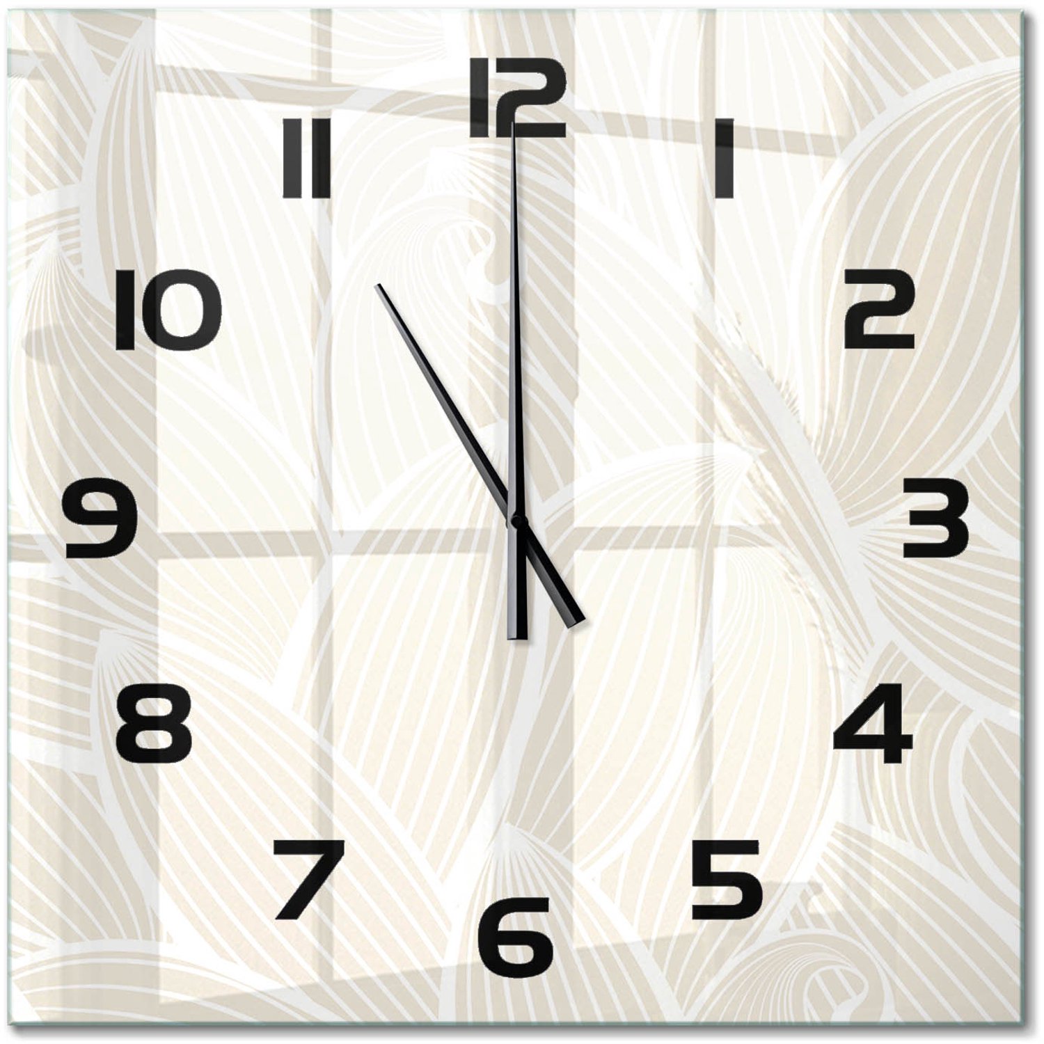 TULUP Wandklok - Bladpatroon Klok Glas Met Opdruk - 60x60 cm - Beige Moderne Wandklok Glas - Zwarte handen - Vierkante Klok - Decoratieve Glazen Klok - Glazen Wandklok Design
