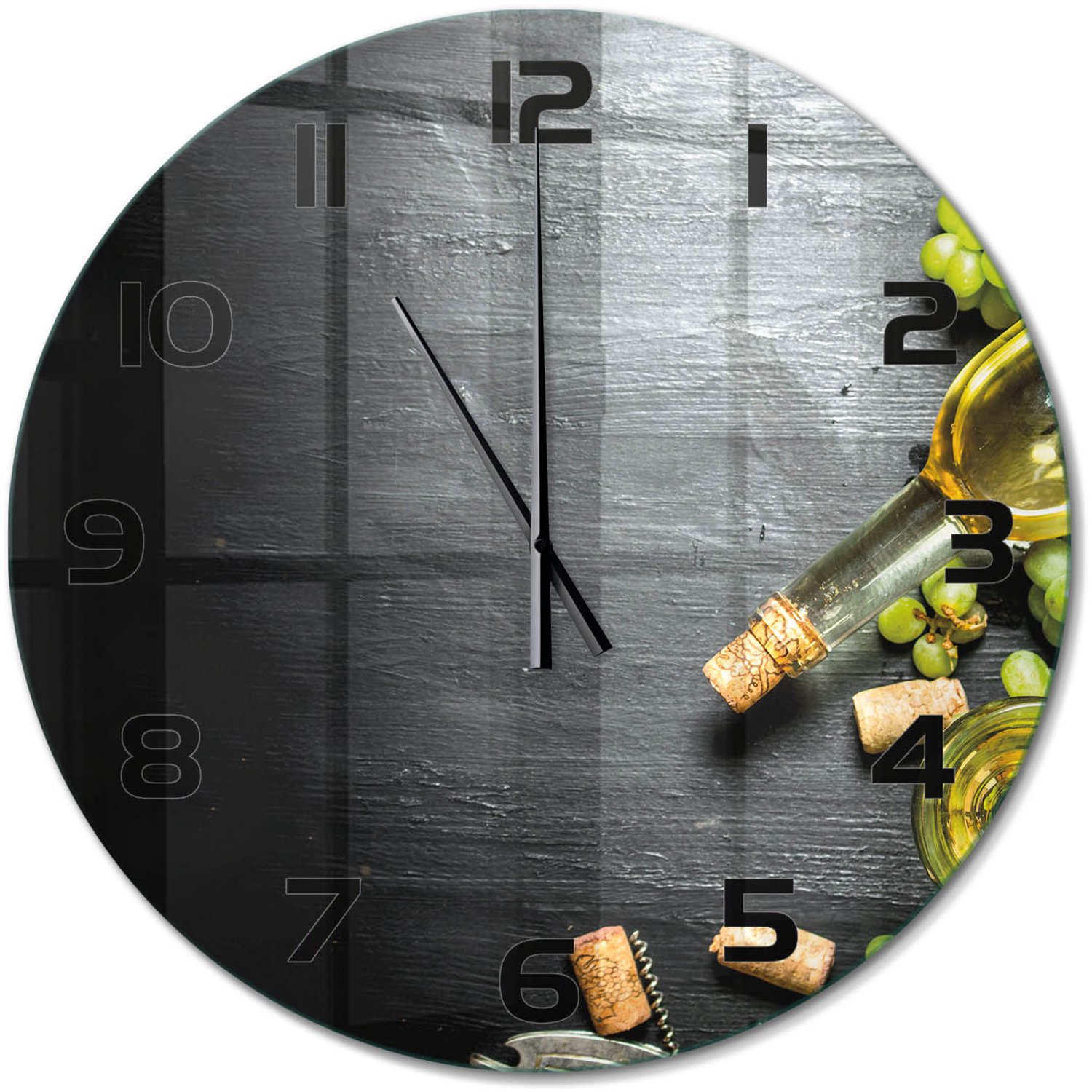 TULUP Wandklok - Witte wijn en fruit Wandklok Glas Met Motief - fi60 cm - Groente Decoratieve Glazen Klok - Zwarte handen - Ronde Klok - Gekleurde Glazen Klok - Glazen Klok Met Print