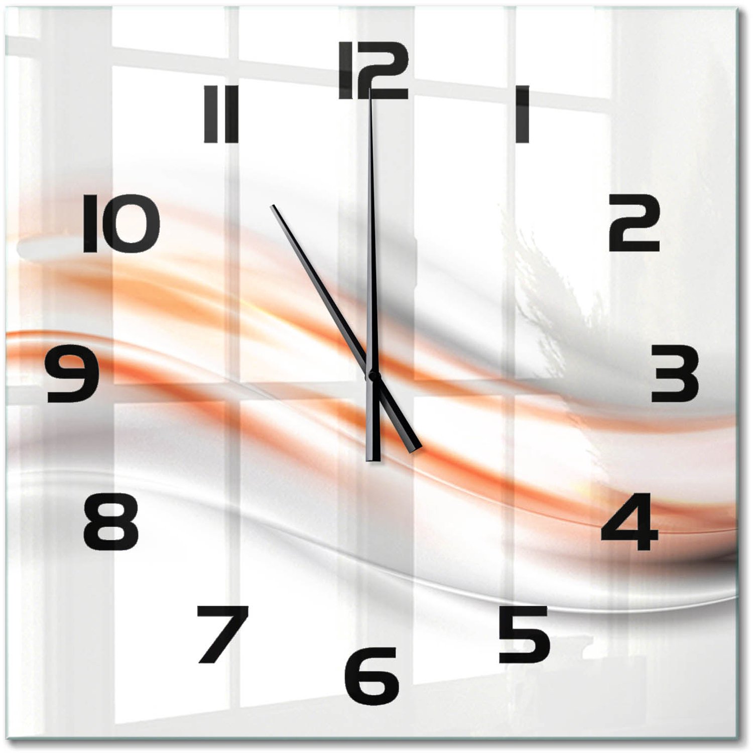 TULUP Wandklok - Golfabstractie Glazen Wandklok Design - 60x60 cm - Oranje Klok Glas Met Opdruk - Zwarte handen - Vierkante Klok - Wandklok Glas Met Motief - Decoratieve Glazen Klok