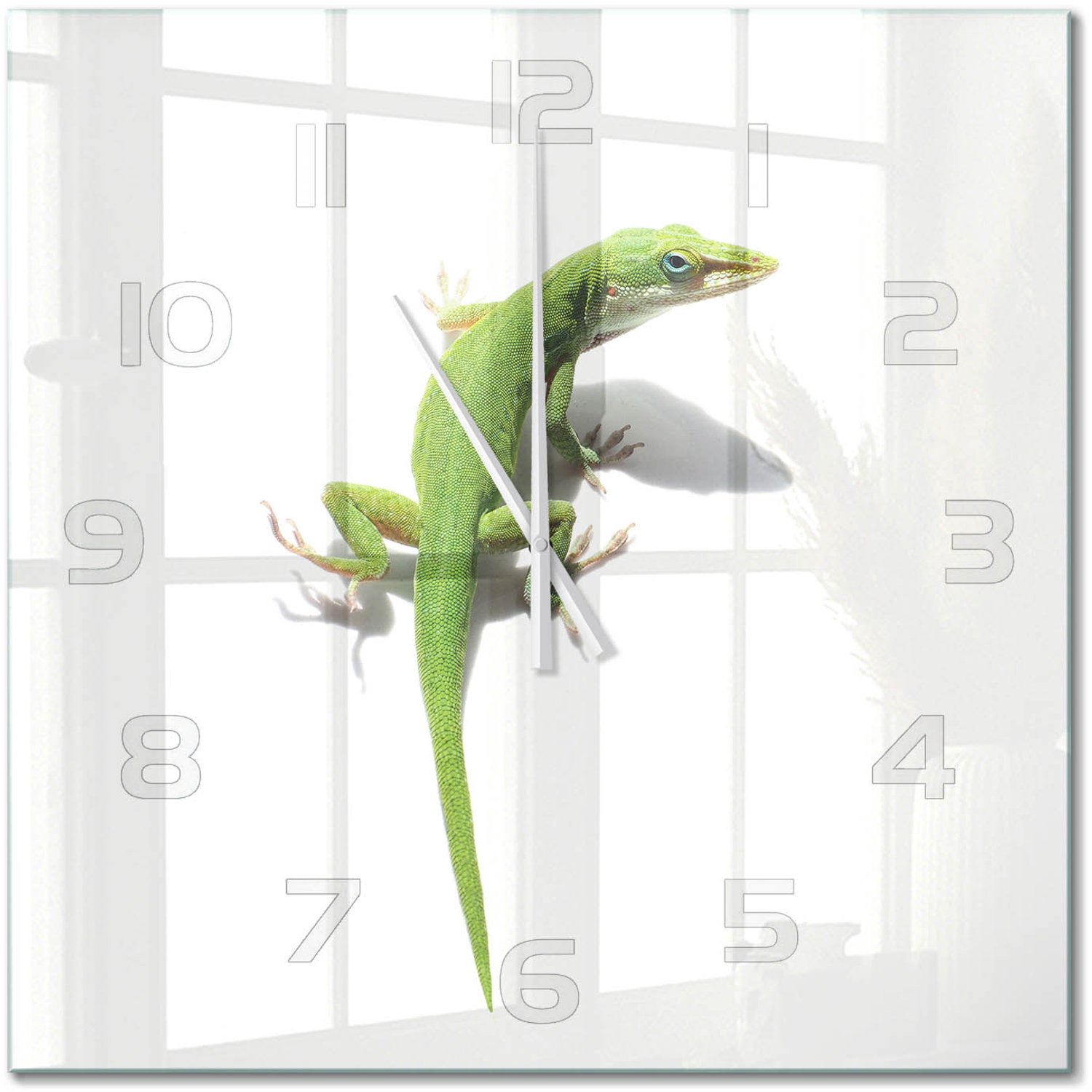 TULUP Wandklok - Groene hagedis Wandklok Glas Decoratie - 60x60 cm - Groente Gekleurde Glazen Klok - Witte handen - Vierkante Klok - Klok Glas Met Opdruk - Moderne Wandklok Glas