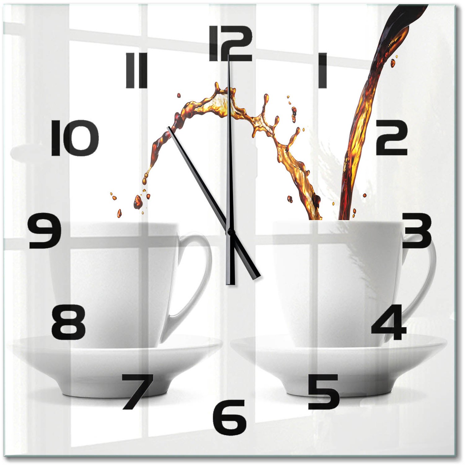 TULUP Wandklok - Lekkende koffie Wandklok Glas Decoratie - 60x60 cm - Bruin Gekleurde Glazen Klok - Zwarte handen - Vierkante Klok - Klok Glas Met Opdruk - Moderne Wandklok Glas