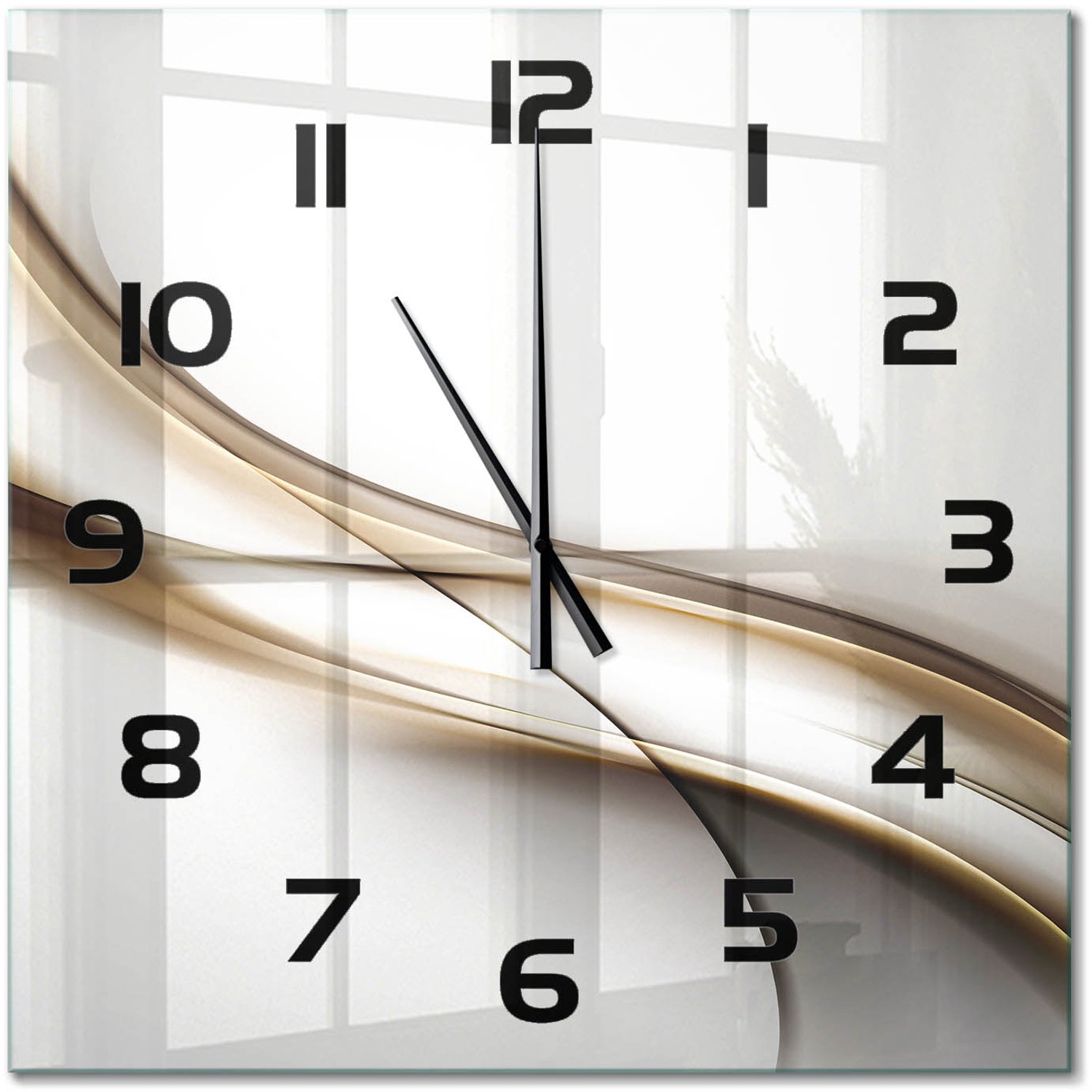 TULUP Wandklok - Bruine golf Decoratieve Glazen Klok - 60x60 cm - Beige Glazen Wandklok Design - Zwarte handen - Vierkante Klok - Glazen Klok Met Print - Wandklok Glas Met Motief