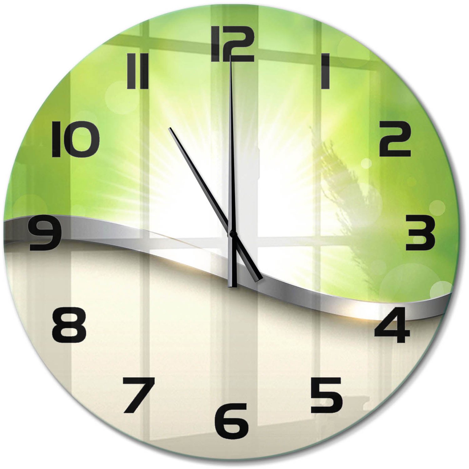 TULUP Wandklok - Groene abstractie Wandklok Glas Met Motief - fi60 cm - Groente Decoratieve Glazen Klok - Zwarte handen - Ronde Klok - Gekleurde Glazen Klok - Glazen Klok Met Print