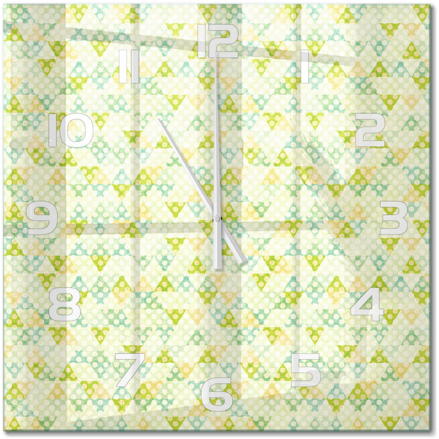 TULUP Wandklok - Geometrische achtergrond Klok Glas Met Opdruk - 60x60 cm - Groente Moderne Wandklok Glas - Witte handen - Vierkante Klok - Decoratieve Glazen Klok - Glazen Wandklok Design