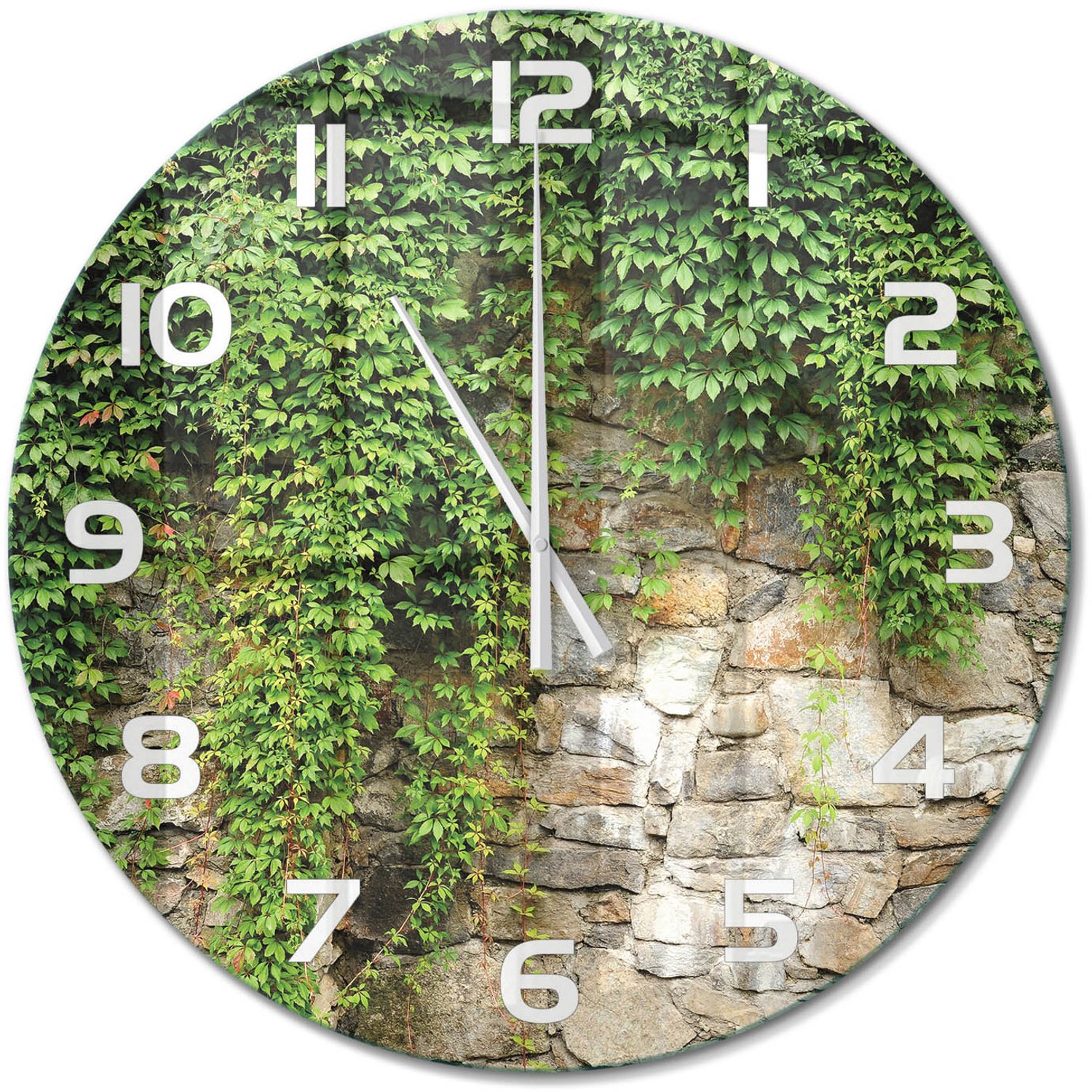TULUP Wandklok - Groene klimop Wandklok Glas Met Motief - fi60 cm - Groente Decoratieve Glazen Klok - Witte handen - Ronde Klok - Gekleurde Glazen Klok - Glazen Klok Met Print