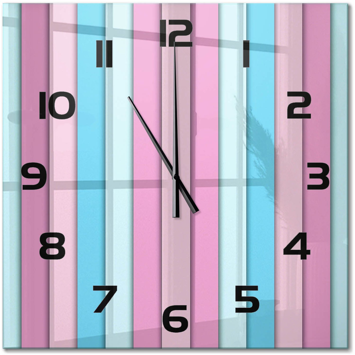 TULUP Wandklok - Kleurrijke strepen Decoratieve Glazen Klok - 60x60 cm - Veelkleurig Glazen Wandklok Design - Zwarte handen - Vierkante Klok - Glazen Klok Met Print - Wandklok Glas Met Motief