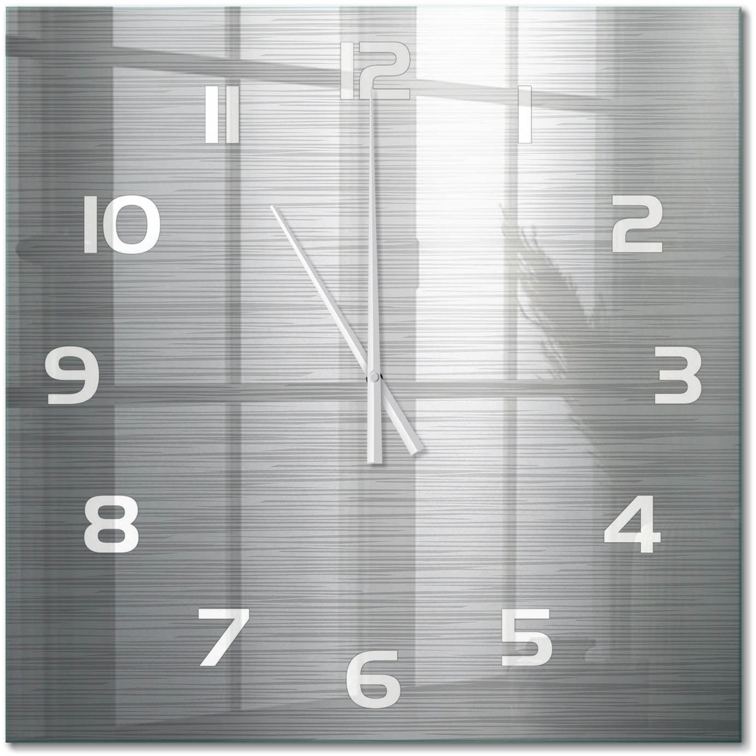 TULUP Wandklok - Metalen achtergrond Wandklok Glas Decoratie - 60x60 cm - Zilver Gekleurde Glazen Klok - Witte handen - Vierkante Klok - Klok Glas Met Opdruk - Moderne Wandklok Glas