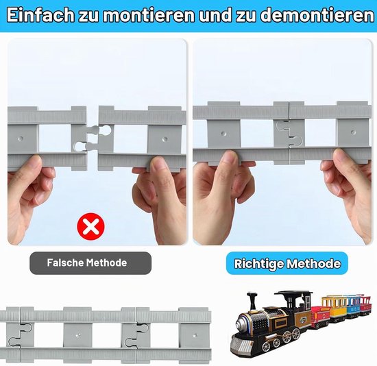 67-delig bouwstenen treinrails set, compatibel met marktleider, veranderbare treinbaan, rechte en gebogen rails — afbeelding 4