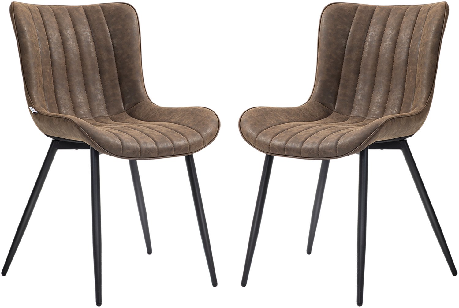 Lunpog set van 2 stoelen voor de eetkamer met rugleuning en armleuningen, bruine zitting en metalen poten; ideaal voor de keuken, woonkamer of eethoek; comfortabele gestoffeerde stoelen Marron