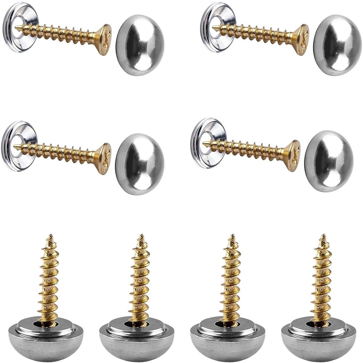 8 stuks 15 mm spiegelschroeven met zilveren koepel, roestvrijstalen decoratieve doppen voor bevestiging van spiegels en glazen meubels