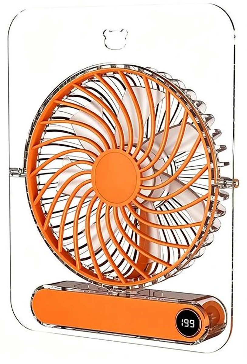 Ultradunne, opvouwbare USB-bureauventilator, stille miniventilator, 7 bladen, draagbaar, 5 windsnelheden, ideaal voor kantoor/bureau/keuken, oranje.