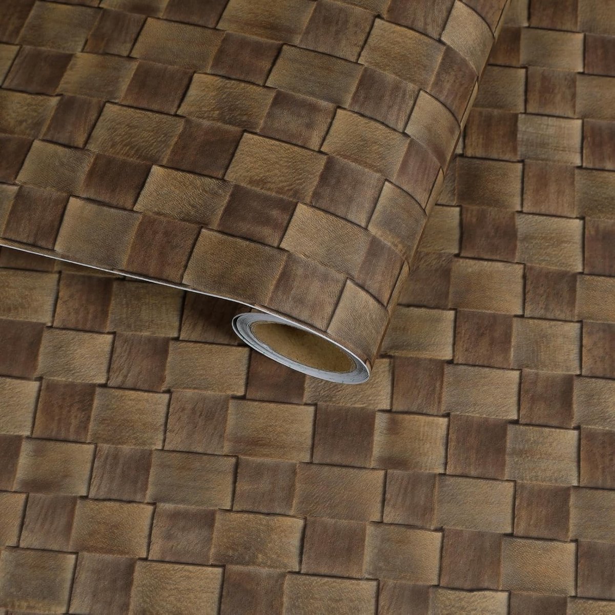 Rieten Effect Behang Zelfklevend 30cmx300cm Bruin - Vinyl Wrap voor Meubels, Kast en Interieur Decoratie