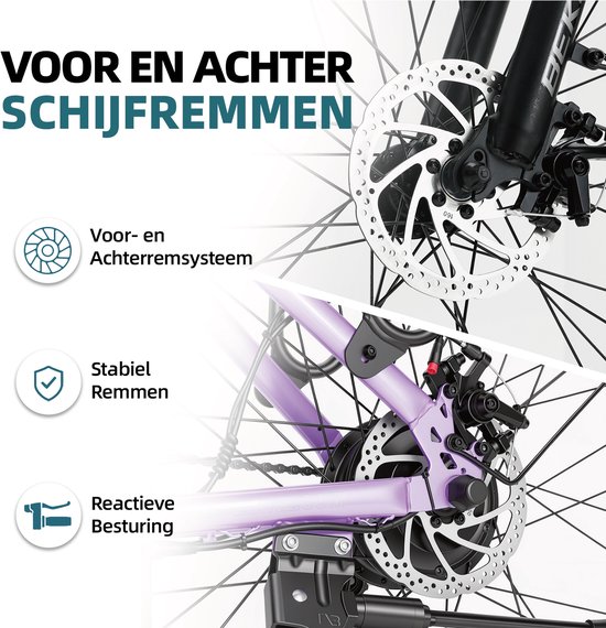 Elektrische fiets - Actieradius 75km - Verwijderbare batterij 36V 14.5Ah - Motor 250W - Shimano 7 versnellingen - 26 Inch City Commuter EBike - Paars — afbeelding 3