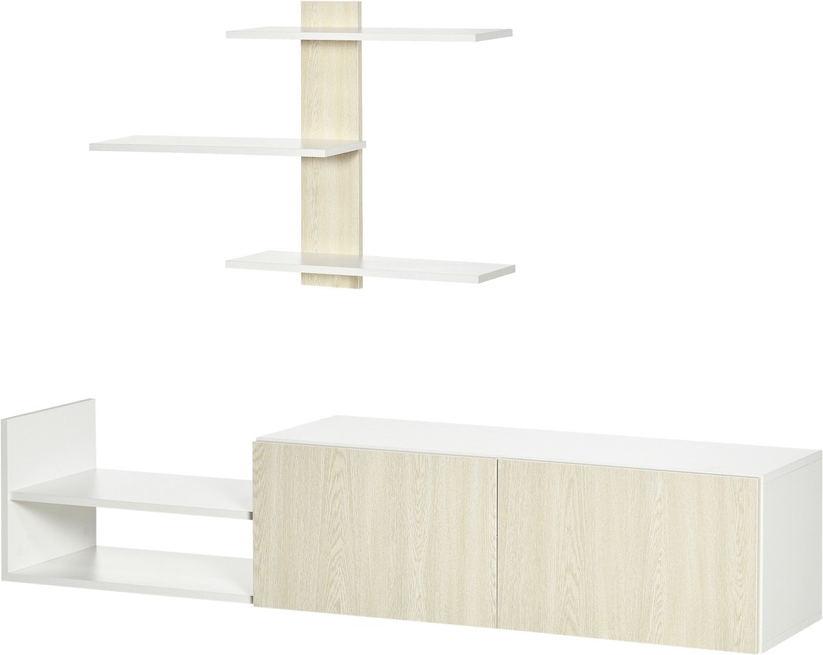 TEKROA® Woonkamer tv-meubel - met tv-standaard 150x31,5x40 cm en wandplank 95,5x16x60 cm - Maximaal draagvermogen: 60 kg -wit