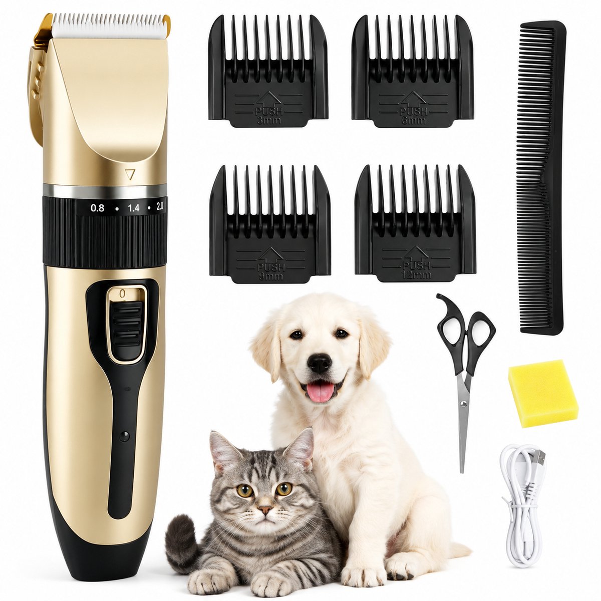 DPLUNIQ Hondentondeuse - Tondeuse - Hondentrimmer - Trimmer - 5 Standen - USB Oplaadbaar - Geluidsarm - Professioneel - Zwart/Goud