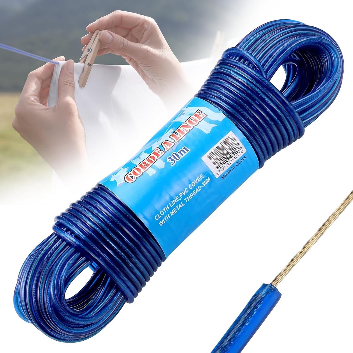 Duurzame Kledinglijn van 30 meter, Sterke 4mm Draad voor Buiten, Roestvrij en Waterdicht, Ideaal voor Tuin en Reizen, Tot 120kg Belastbaar
