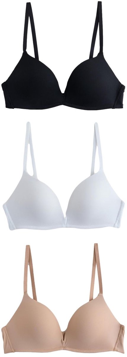 Next Dames - Set van 3 gladmakende A-E Ultimate Comfort push-up T-shirtbeha's zonder beugels - Zwart