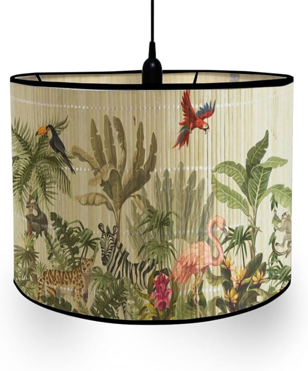 Lampenkap - Dierentuin - Cilindrisch - Bamboe Stoffen Lampenkap - Voor Tafellamp en Staande Lamp