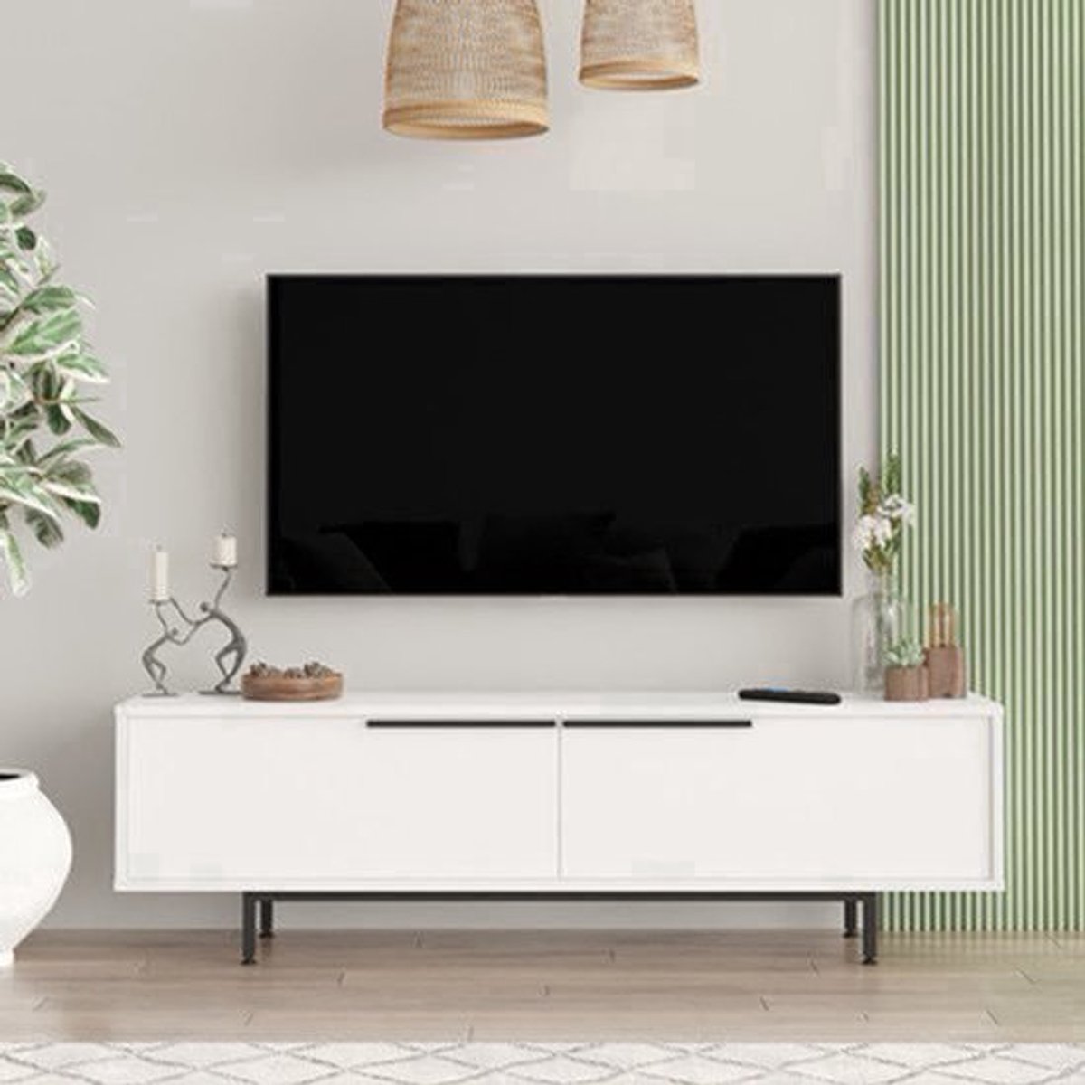 Kast – Dressoir – Opbergmeubel – Tv-meubel – Sideboard – Wit – 2 Deuren – Compact Formaat 160x36x45 cm – Stevige Poten