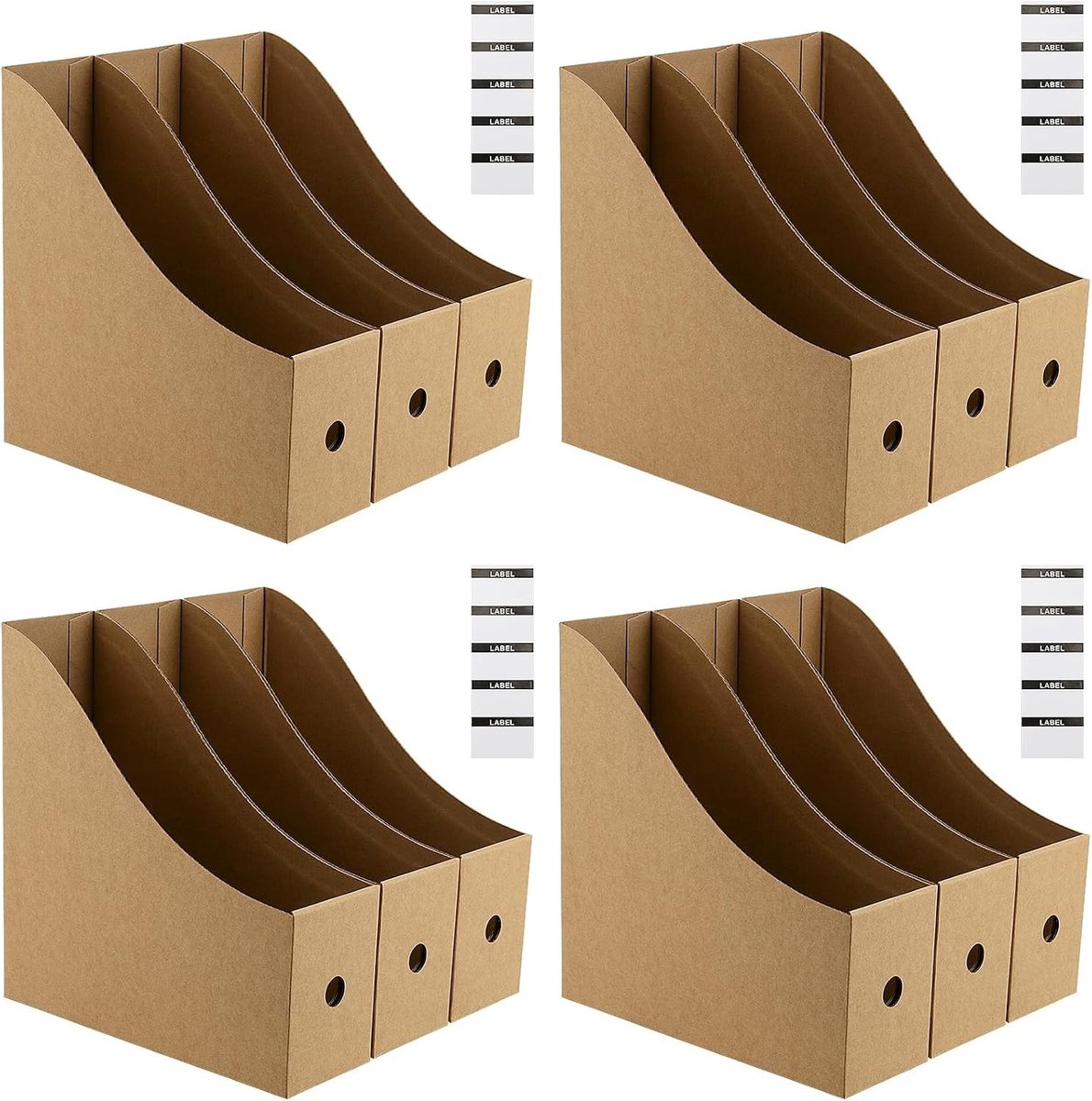 Set van 12 Kartonnen Tijdschriftenhouders, Document Organiser en A4 Kraft Papier Bestanden voor Thuis en Kantoor