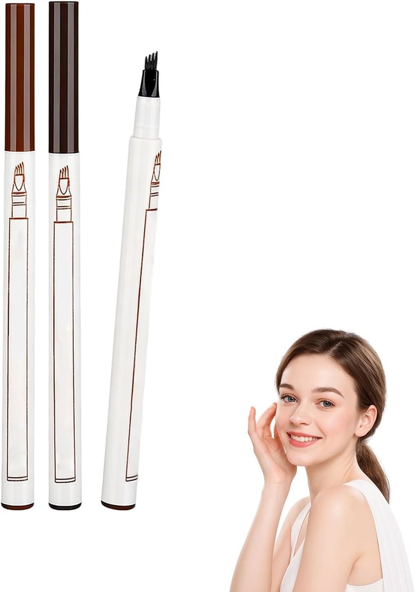 Waterproof 4-Point Eyebrow Pens in Chestnut en Brown voor Natuurlijke en Gedefinieerde Wenkbrauwen, Fijne Micro Fork Tip voor Precisie en Langdurige Resultaten