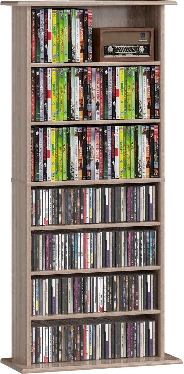 CD - en DVD - opbergkast met 8 vakken en 6 verstelbare planken - maximale capaciteit 360 cd's/185 dvd's en Blu - rays - naturel