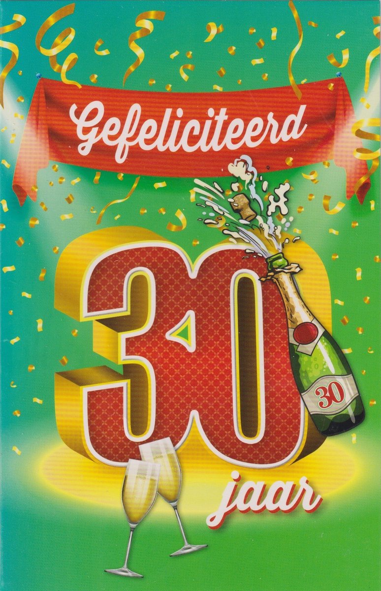 30 Jaar Gefeliciteerd - Luxe verjaardagskaart - 12x17cm - Gevouwen Wenskaart inclusief envelop - Leeftijdkaart - D15818