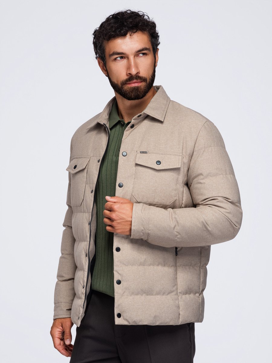 OMBRE Jas - Lange Mouw - Rits - Gemeleerd Beige L