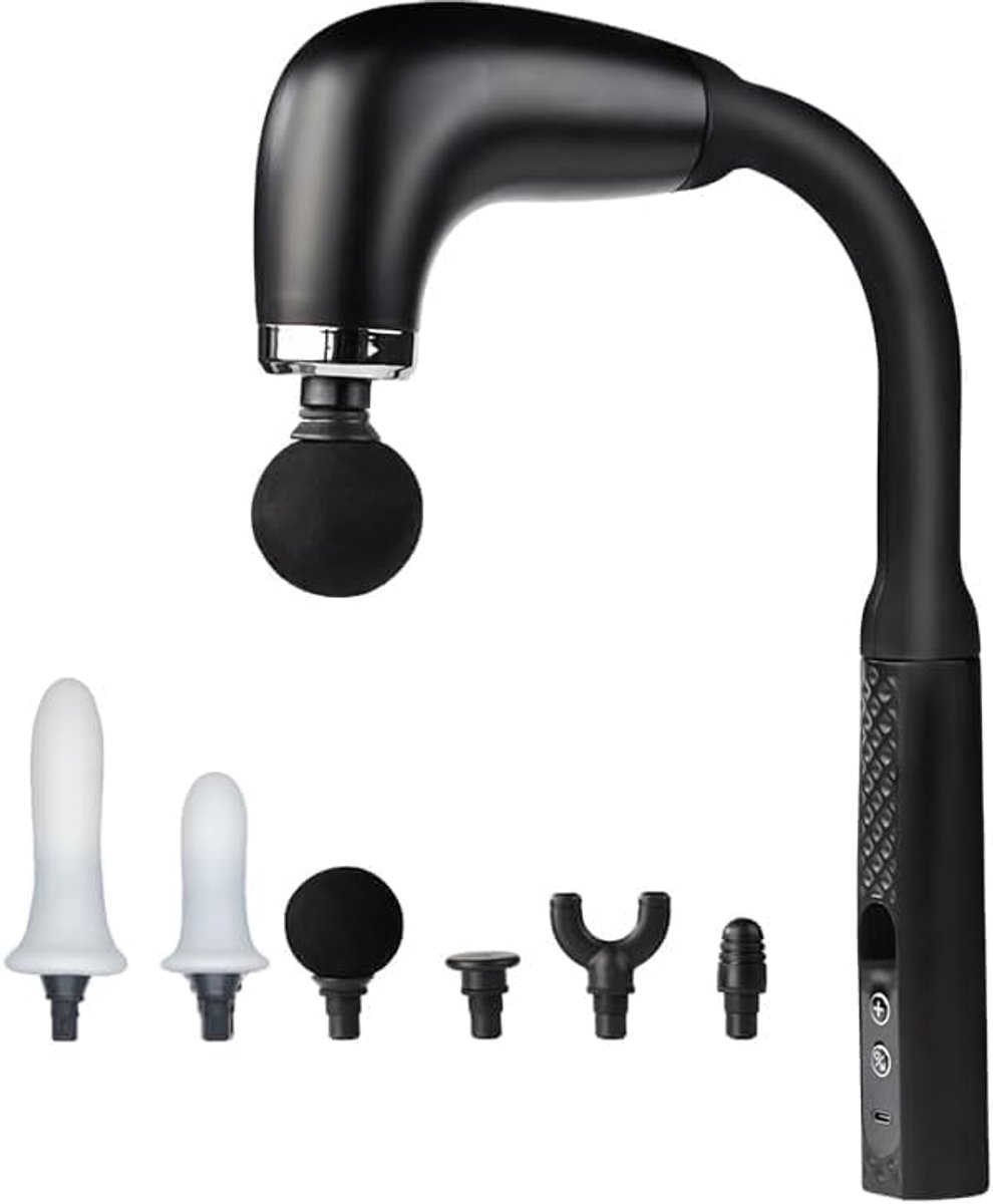 Draadloos Rugmassageapparaat, Oplaadbare Handheld Massager, Stil Massageapparaat voor Rug en Hele Lichaam, voor Spiermassage, Sportherstel en Ontspanning, Geschikt voor Thuis en Onderweg, Lichtzwart