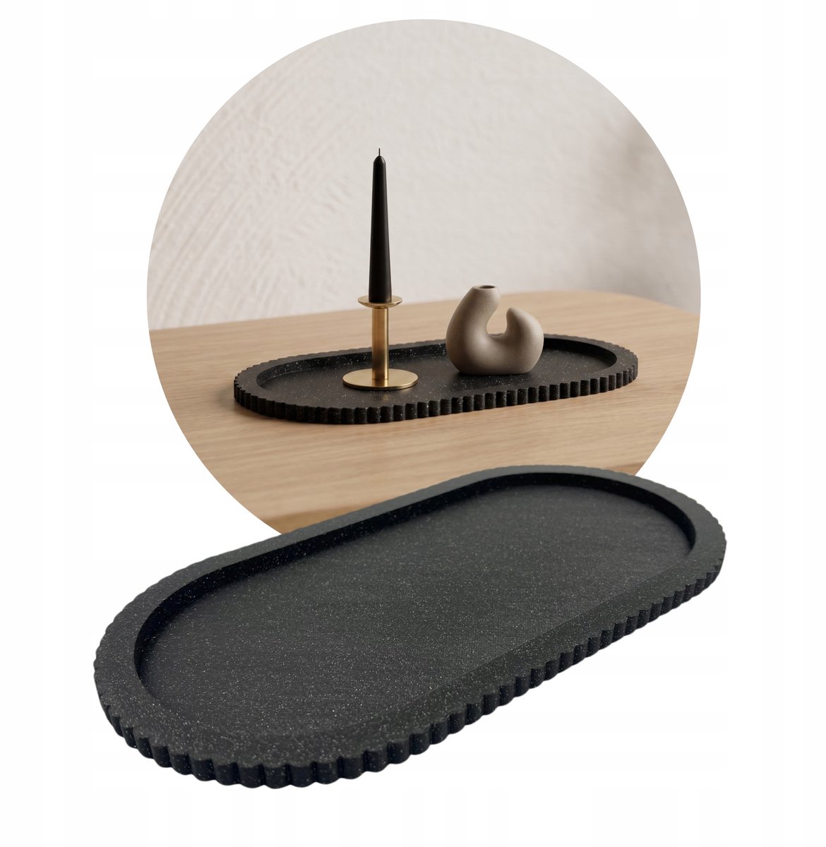 Decoratieve Zwarte Glitter Ondoorzichtig Ovaal Dienblad 25cm